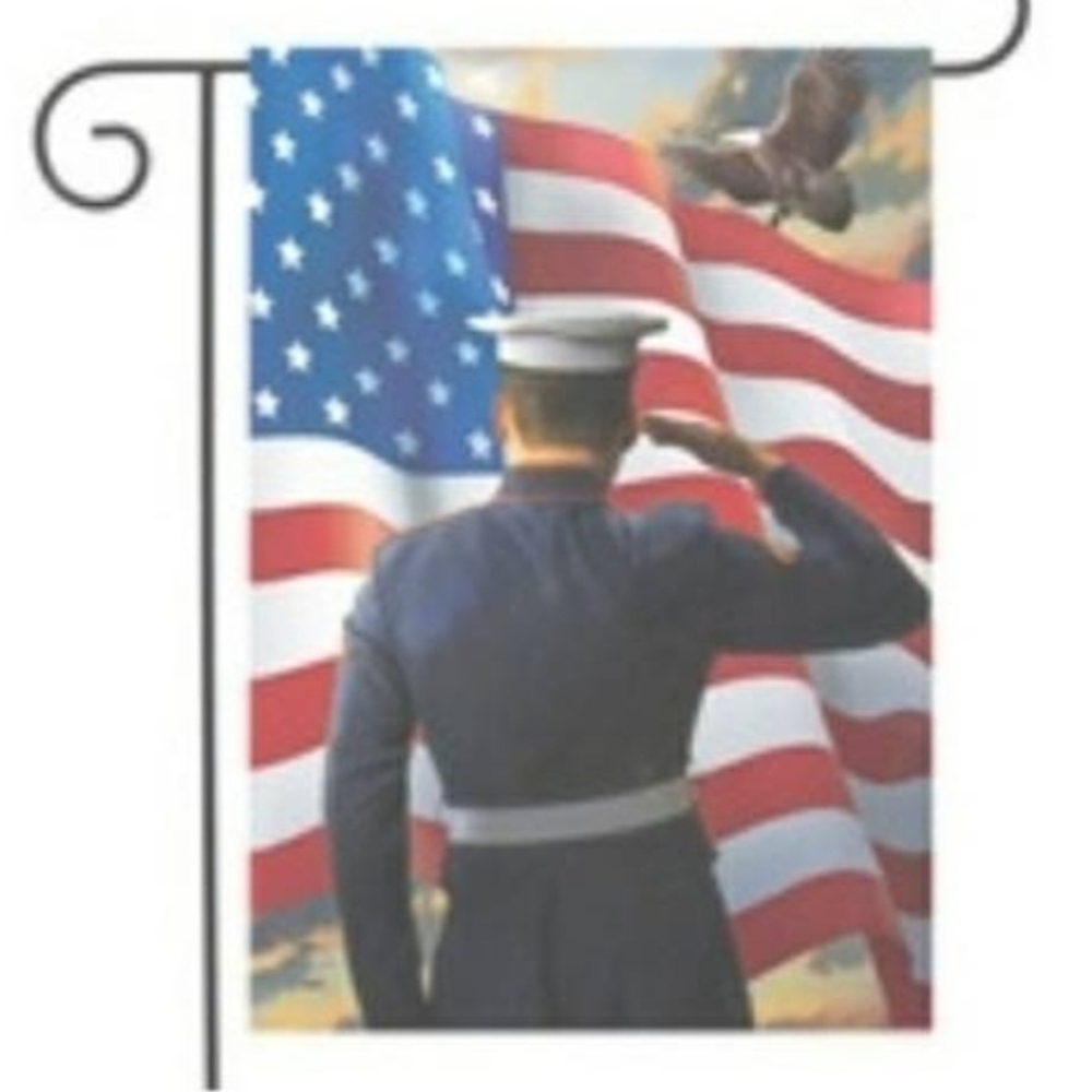 Patriotic Garden Flag with Saluting Soldier
